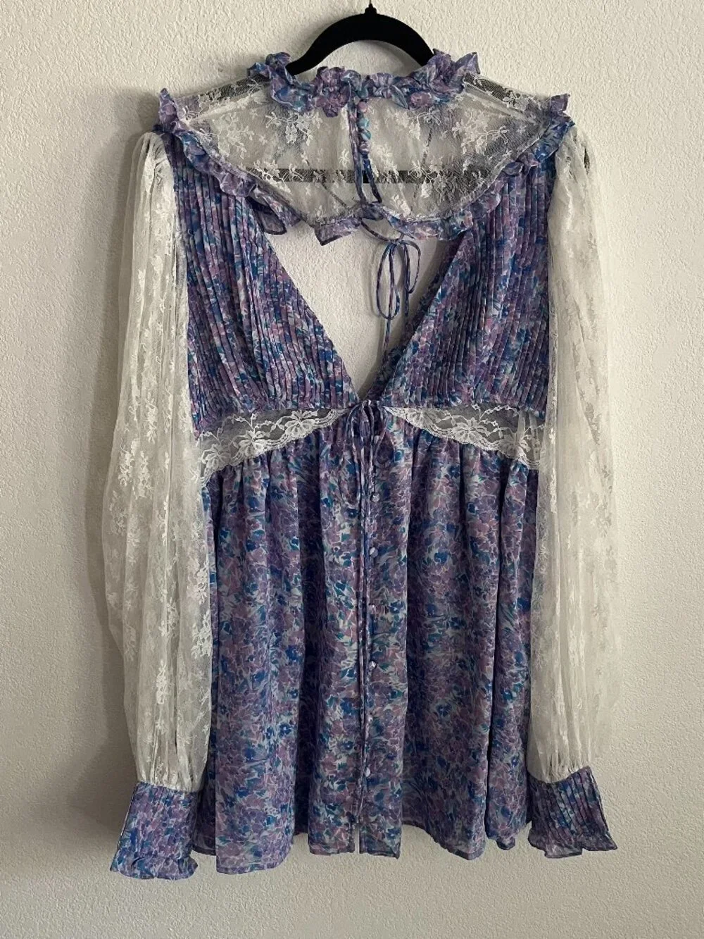 For Love & Lemons Floral Lace Sleeve Plunge Front Mini Dress NWT